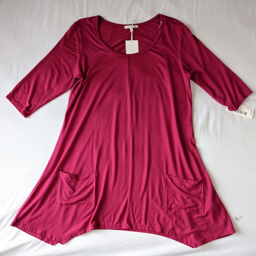 Ava James Shark Bite Hemline pocket Tunic Pink Medium New